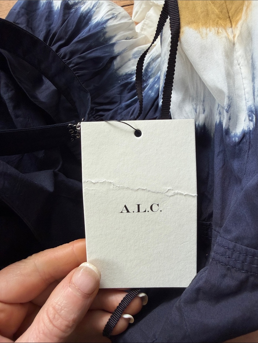A.L.C. Blake Navy, Mustard & White Halter Tie-Dye Maxi Dress - Picture 3 of 4